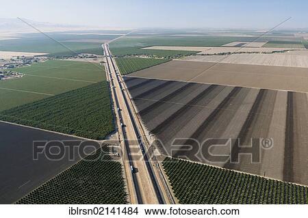 Picture - Aerial View, Interstate 5 highway in Central Valley, Huron, California, USA, North America. Fotosearch