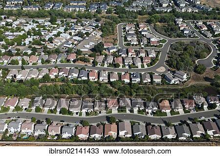 Stock Image - Aerial view of a suburb, El Dorado Hills, California, USA, North America. Fotosearch