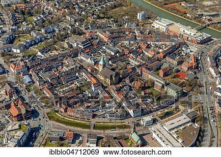 Aerial view, Old town, inner city ring road with southern moat, western wall and eastern moat, old town hall with Dorsten market church, Dorsten, Ruhr area, North Rhine-Westphalia, Germany, Europe View Large Photo Image Stock Photo - Aerial view, Old town, inner city ring road with southern moat, western wall and eastern moat, old town hall with Dorsten market church, Dorsten, Ruhr area, North Rhine-Westphalia, Germany, Europe. Fotosearch