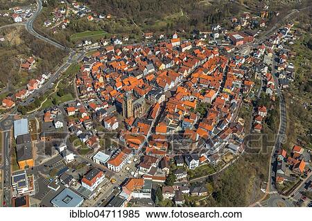 Aerial view, Old Town with Protestant Church, Bad Wildungen, North Hesse, Hesse, Germany, Europe View Large Photo Image Stock Photography - Aerial view, Old Town with Protestant Church, Bad Wildungen, North Hesse, Hesse, Germany, Europe. Fotosearch