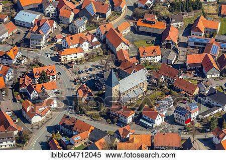 Aerial view, Town centre with fortified church Basilika St. Johannis, Adorf am Diemelsee, Hesse, North Hesse, Hesse, Germany, Europe View Large Photo Image Stock Photography - Aerial view, Town centre with fortified church Basilika St. Johannis, Adorf am Diemelsee, Hesse, North Hesse, Hesse, Germany, Europe. Fotosearch