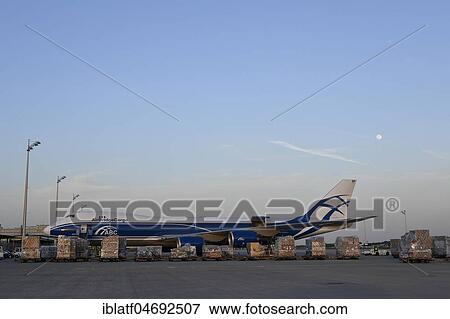 Air Bridge Cargo, Boeing, B747-800, Freighter, Cargo, Freight loading, dusk, Munich Airport, Upper Bavaria, Bavaria, Germany, Europe View Large Photo Image Stock Photo - Air Bridge Cargo, Boeing, B747-800, Freighter, Cargo, Freight loading, dusk, Munich Airport, Upper Bavaria, Bavaria, Germany, Europe. Fotosearch