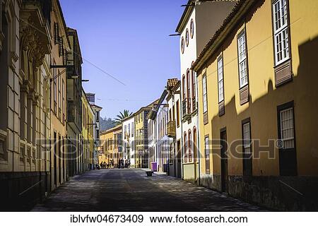 Stock Photo - Alley with typical houses in the pedestrian zone, old town, San Cristóbal de La Laguna, Tenerife, Canary Islands, Canary Islands, Spain, Europe. Fotosearch