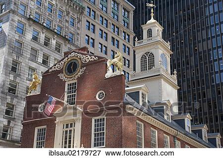 Stock Photo - Architecture, history and politics, Old State House, Freedom Trail, Boston, Massachusetts, New England, USA, North America. Fotosearch