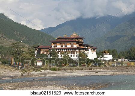 Architecture, Tibetan Buddhism, monastery fortress beside a river, Dzong, Punakha, Himalayas, Kingdom of Bhutan, South Asia, Asia View Large Photo Image Stock Photo - Architecture, Tibetan Buddhism, monastery fortress beside a river, Dzong, Punakha, Himalayas, Kingdom of Bhutan, South Asia, Asia. Fotosearch