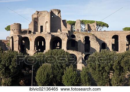 Stock Photography - Archs of the ruins of the palace of Septimius Severus in the evening light, Palatine Hill, Rome, Italy, Europe. Fotosearch