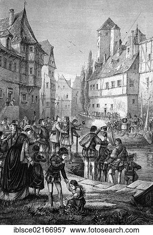 Arrival of Breitopfes from Zurich in Strasbourg on 20th June 1576, historical wood engraving, 1886 View Large Photo Image Stock Photo - Arrival of Breitopfes from Zurich in Strasbourg on 20th June 1576, historical wood engraving, 1886. Fotosearch