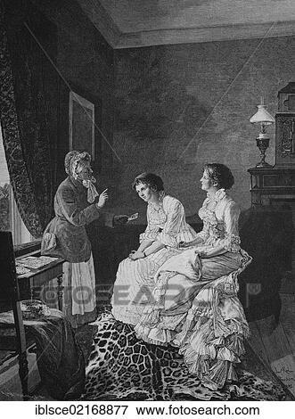 Stock Photo - At the fortune-teller, historical engraving, 1883. Fotosearch