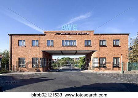 Stock Image - Automobilwerke Eisenach, automobile plant, gatehouse, Eisenach, Thuringia, Germany, Europe, PublicGround, Europe. Fotosearch