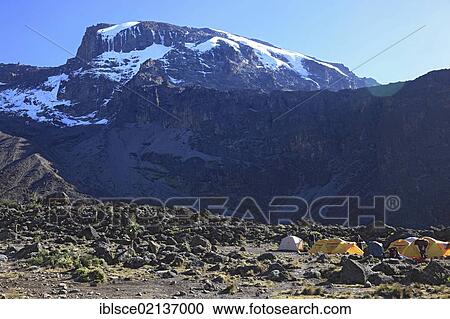 Stock Image - Barranco Hut camp, 3950 m, Mount Kilimanjaro, Tanzania, Africa. Fotosearch