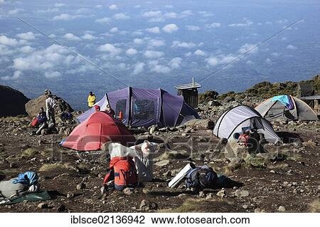 Stock Image - Barranco Hut campsite, Mount Kilimanjaro, Tanzania, Africa. Fotosearch
