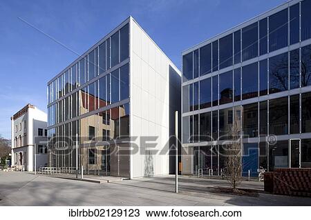 Stock Image - Bauhaus University Weimar, glass cubes, Weimar, Thuringia, Germany, Europe, PublicGround, Europe. Fotosearch