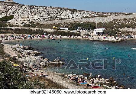 Stock Image - Beach, Calanques de Saint Esteve, Ile Ratonneu, Frioul Archipelago, Marseille or Marseilles, Provence-Alpes-Cote d'Azur, France, Europe. Fotosearch
