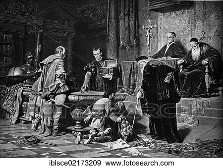 Stock Photo - Before the Council of Three in Venice, Italy, historical engraving, circa 1885, Europe. Fotosearch
