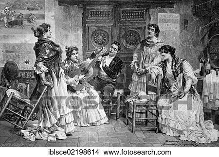 Beginner taking guitar lessons, historic wood engraving, about 1897 View Large Photo Image Picture - Beginner taking guitar lessons, historic wood engraving, about 1897. Fotosearch