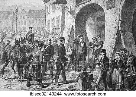 Picture - Billeting of soldiers in Bohemia, historical woodcut, c. 1880. Fotosearch