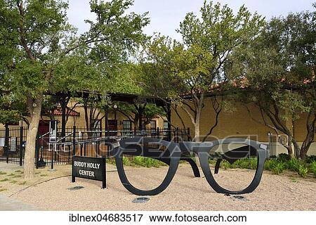 Stock Photo - Black horn-rimmed glasses at Buddy Holly Center, Lubbock, Texas, USA, North America. Fotosearch