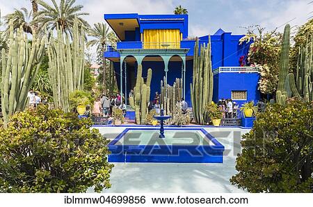 Blue House in the Jardin Majorelle Botanical Garden, Moorish architecture, former owners Yves Saint-Laurent and Pierre Bergé, Marrakech, Morocco, Africa View Large Photo Image Stock Photograph - Blue House in the Jardin Majorelle Botanical Garden, Moorish architecture, former owners Yves Saint-Laurent and Pierre Bergé, Marrakech, Morocco, Africa. Fotosearch
