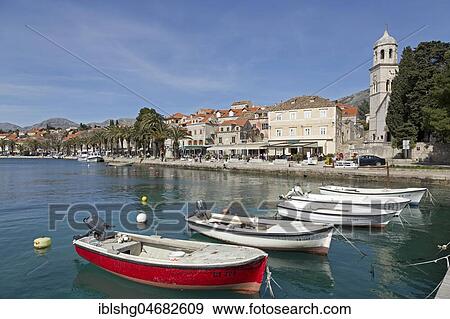 Stock Photo - Boats, coastal town Cavtat near Dubrovnik, Dalmatia, Croatia, Europe. Fotosearch