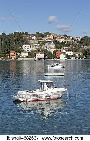Boats, coastal town Donje Celo, Kolocep Island, Elaphite Islands, Dalmatia, Croatia, Europe View Large Photo Image Stock Photo - Boats, coastal town Donje Celo, Kolocep Island, Elaphite Islands, Dalmatia, Croatia, Europe. Fotosearch