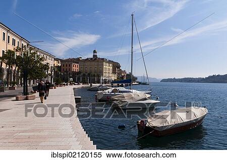 Boats off Lungolago Zanardelli promenade, Salò, Lago di Garda, Lombardy, Italy, Europe View Large Photo Image Stock Photography - Boats off Lungolago Zanardelli promenade, Salò, Lago di Garda, Lombardy, Italy, Europe. Fotosearch