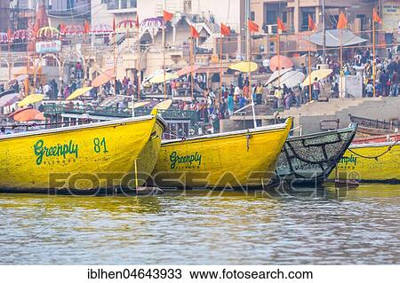 Boats on the Ganges river, Varanasi, Uttar Pradesh, India, Asia View Large Photo Image Stock Image - Boats on the Ganges river, Varanasi, Uttar Pradesh, India, Asia. Fotosearch