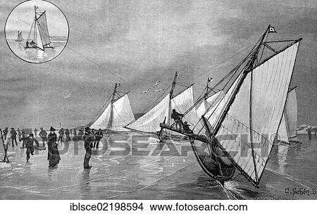 Boats sailing on ice, Baltic Sea, historic wood engraving, about 1897 View Large Photo Image Picture - Boats sailing on ice, Baltic Sea, historic wood engraving, about 1897. Fotosearch