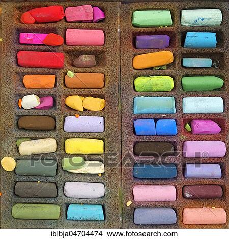 Picture - Box of pastels, studio shot, still. Fotosearch