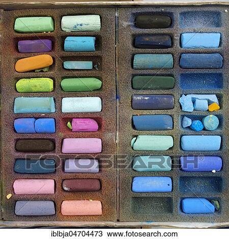 Stock Image - Box of pastels, studio shot, still. Fotosearch