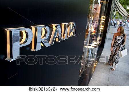 Branch of the Italian luxury leather goods and fashion company Prada, in the nobel-shopping street of Calle de Serrano in the elegant Salamanca district, Madrid, Spain, Europe View Large Photo Image Stock Photo - Branch of the Italian luxury leather goods and fashion company Prada, in the nobel-shopping street of Calle de Serrano in the elegant Salamanca district, Madrid, Spain, Europe. Fotosearch