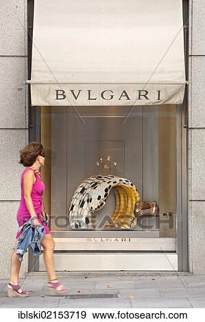 Branch of the Italian manufacturer of luxury goods Bulgari, in the nobel-shopping street of Calle de Serrano in the elegant Salamanca district, Madrid, Spain, Europe View Large Photo Image Stock Photo - Branch of the Italian manufacturer of luxury goods Bulgari, in the nobel-shopping street of Calle de Serrano in the elegant Salamanca district, Madrid, Spain, Europe. Fotosearch