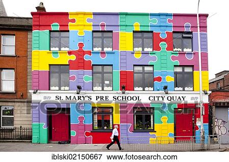Brightly painted building of St. Mary's Preschool at City Quay, Dublin, Ireland, Europe View Large Photo Image Stock Photo - Brightly painted building of St. Mary's Preschool at City Quay, Dublin, Ireland, Europe. Fotosearch