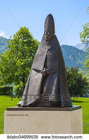 Stock Photography - Bronze sculpture, the Cardinal of Giacomo Manzù, park at Tegernsee Abbey, Tegernsee, Upper Bavaria, Bavaria, Germany, Europe. Fotosearch
