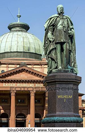 Bronze statue of Kaiser Wilhelm I, memorial in front of Kaiser-Wilhelms-Bad, spa garden, Bad Homburg, Hesse, Germany, Europe View Large Photo Image Picture - Bronze statue of Kaiser Wilhelm I, memorial in front of Kaiser-Wilhelms-Bad, spa garden, Bad Homburg, Hesse, Germany, Europe. Fotosearch