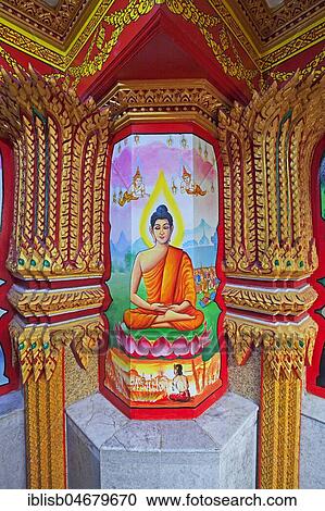 Buddha, wall painting in the interior of Wat Chalong, largest temple of Phuket Island, Thailand, Asia View Large Photo Image Stock Image - Buddha, wall painting in the interior of Wat Chalong, largest temple of Phuket Island, Thailand, Asia. Fotosearch