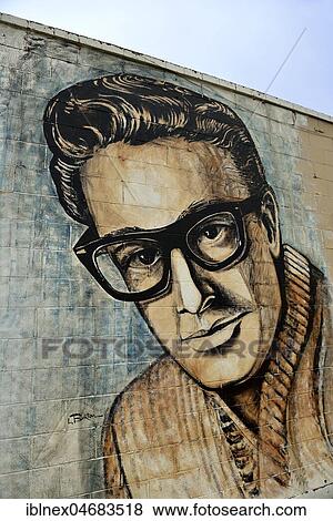 Stock Photo - Buddy Holly Wall Painting, Lubbock, Texas, USA, North America. Fotosearch