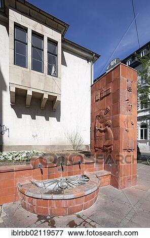 Stock Photo - Burtscheider market fountain, thermal spring, Burtscheid district, Aachen, North Rhine-Westphalia, Germany, Europe, PublicGround, Europe. Fotosearch