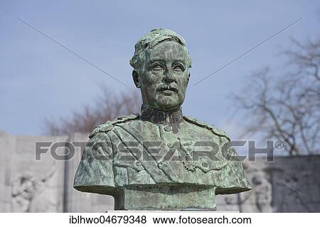 Stock Photo - Bust of King Albert I, Belgian military cemetery, conquest of Liège was the first major offensive operation, World War I, Liège, Wallonia, Belgium, Europe. Fotosearch