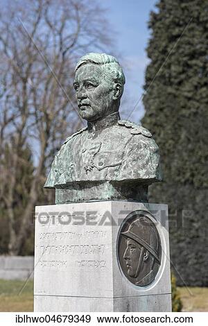 Stock Photo - Bust of King Albert I, Belgian military cemetery, conquest of Liège was the first major offensive operation, World War I, Liège, Wallonia, Belgium, Europe. Fotosearch