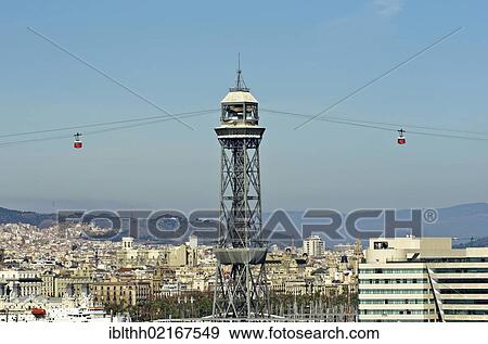 Cable cars between the port and Montjuic Mountain, Barcelona, Catalonia, Spain, Europe View Large Photo Image Stock Photo - Cable cars between the port and Montjuic Mountain, Barcelona, Catalonia, Spain, Europe. Fotosearch