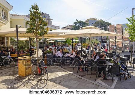 Stock Image - Café, Avni-Rustemi-Platz, Sheshi Avni Rustemi, downtown, Tirana, Albania, Europe. Fotosearch