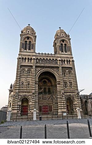Picture - Cathédrale Sainte-Marie-Majeure, 1852 - 1893, architect Leon Vaudoyer, Marseille, Provence, France, Europe. Fotosearch