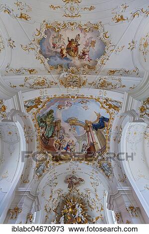 Stock Image - Ceiling frescoes, Schäftlarn Monastery, Upper Bavaria, Bavaria, Germany, Europe. Fotosearch