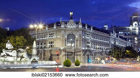 Central Bank of Spain, Banco de Espana, Plaza de la Cibeles square, at night, Madrid, Spain, Europe View Large Photo Image Stock Image - Central Bank of Spain, Banco de Espana, Plaza de la Cibeles square, at night, Madrid, Spain, Europe. Fotosearch