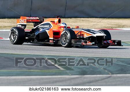Stock Image - Charles Pic, FRA, Marussia F1 Team-Cosworth, during the Formula 1 testing sessions, 21-24/2/2012, at the Circuit de Catalunya in Barcelona, Spain, Europe. Fotosearch