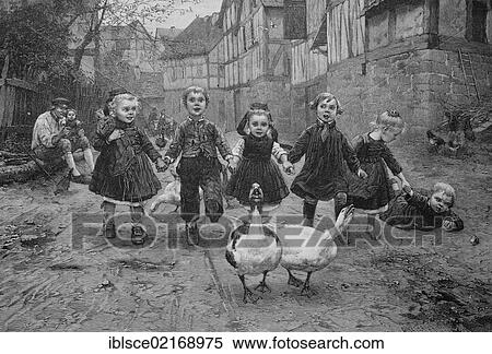 Children playing with geese on a village street, historical engraving, 1883 View Large Photo Image Stock Photography - Children playing with geese on a village street, historical engraving, 1883. Fotosearch