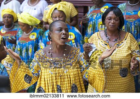 Stock Image - Choir and music group, CWF Christian Women's Fellowship, Limbe, Cameroon, Africa. Fotosearch