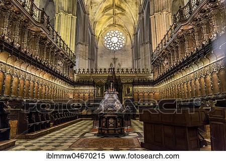 Choir room with choir stalls, Coro, Cathedral of Sevilla, Catedral de Santa María de la Sede, Sevilla, Andalusia, Spain, Europe View Large Photo Image Stock Photography - Choir room with choir stalls, Coro, Cathedral of Sevilla, Catedral de Santa María de la Sede, Sevilla, Andalusia, Spain, Europe. Fotosearch