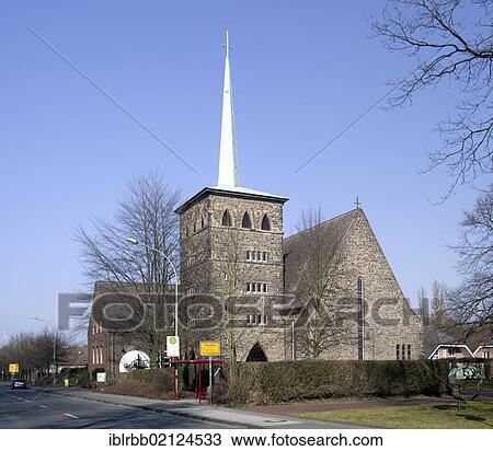 Stock Image - Christ Church, Herten, Westerholt district, Ruhr Area, North Rhine-Westphalia, Germany, Europe, PublicGround, Europe. Fotosearch