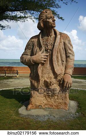 Stock Photograph - Christopher Columbus statue in Baracoa, Cuba, Greater Antilles, Caribbean, North America. Fotosearch